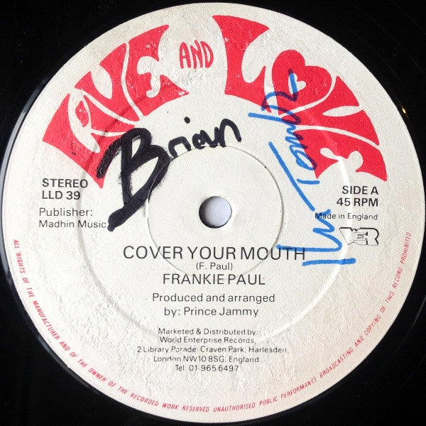 Frankie Paul / Jammy All Stars* : Cover Your Mouth (12")