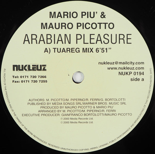 Mario Piu' & Mauro Picotto* : Arabian Pleasure (12")