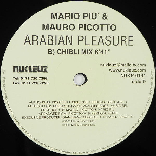Mario Piu' & Mauro Picotto* : Arabian Pleasure (12")
