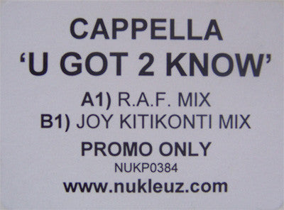 Cappella : U Got 2 Know (12", Promo)