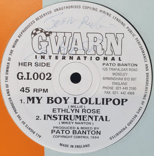 Glama / Ethlyn Rose : Tonight Is The Night / My Boy Lollipop (12", Single)