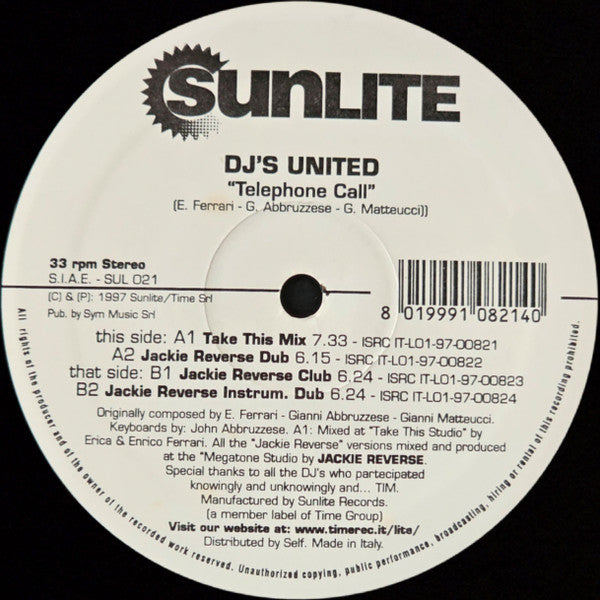 Dj's United (6) : Telephone Call (12", Promo)