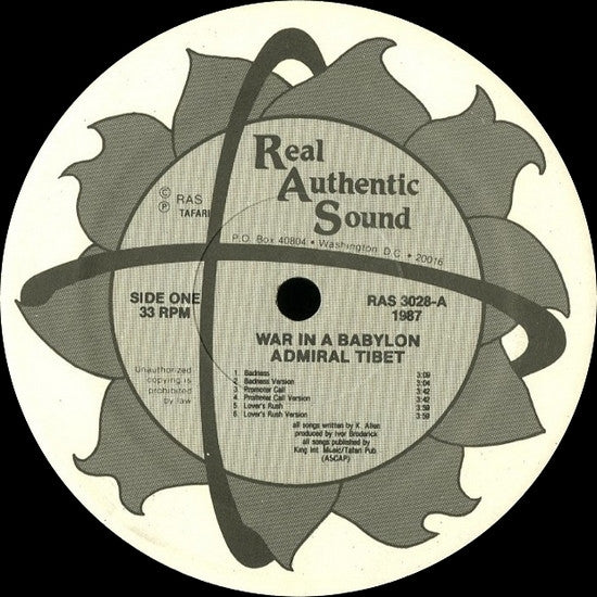 Admiral Tibet : War In A Babylon (LP, Album, Hub)