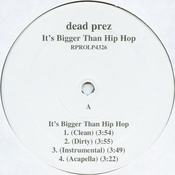 Dead Prez : It's Bigger Than Hip Hop / Hip Hop (12", Promo)