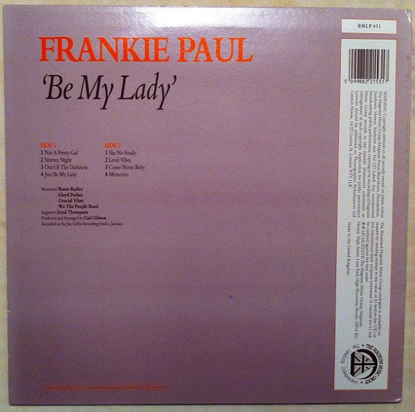 Frankie Paul : Be My Lady (LP, Album, RE)