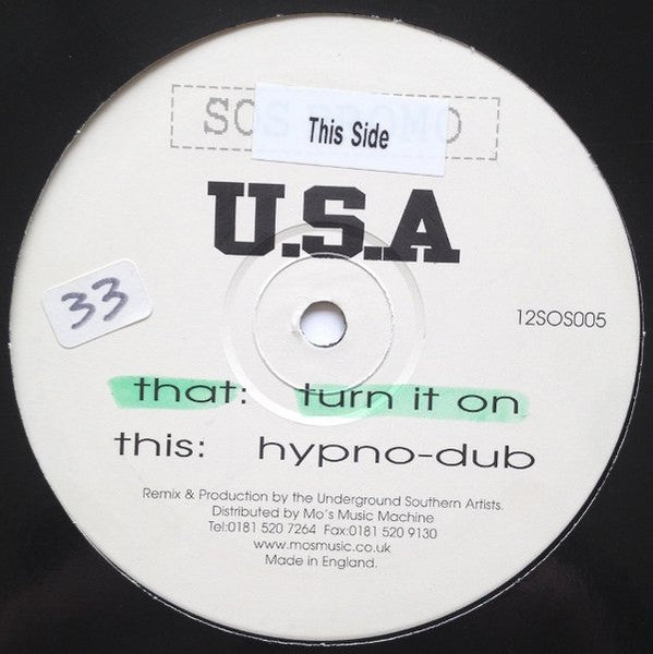 U.S.A* : Turn It On / Hypno-Dub (12", Promo)