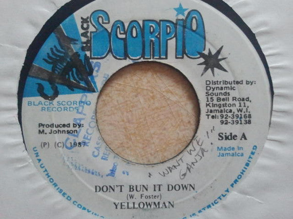 Yellowman : Don't Bun It Down  (7")