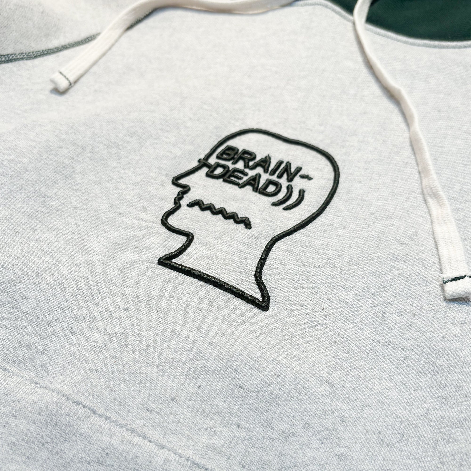 Brain Dead Fleece Logo Head Raglan Hoody Oatmeal / Green