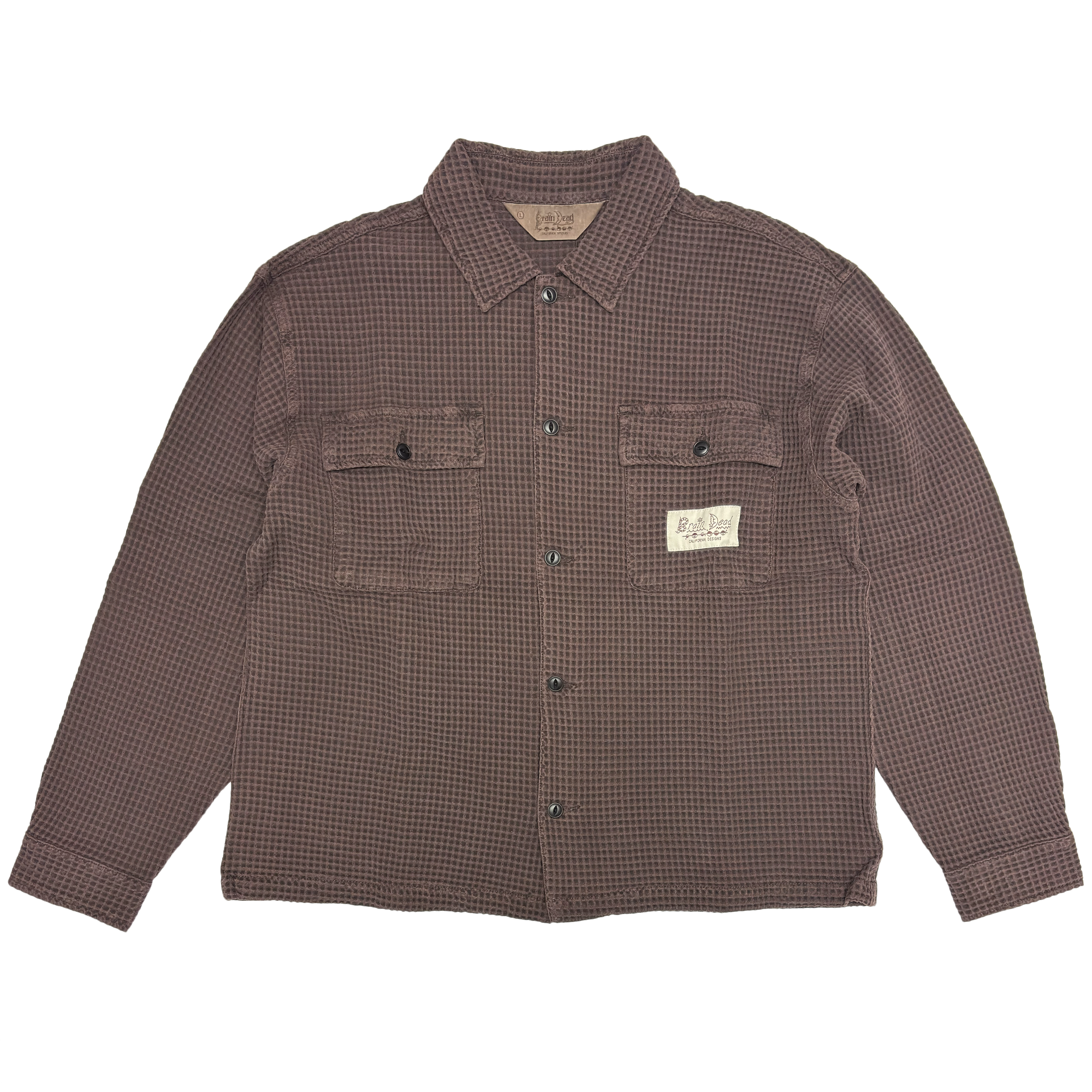 Brain Dead Waffle Button Front Shirt Chocolate