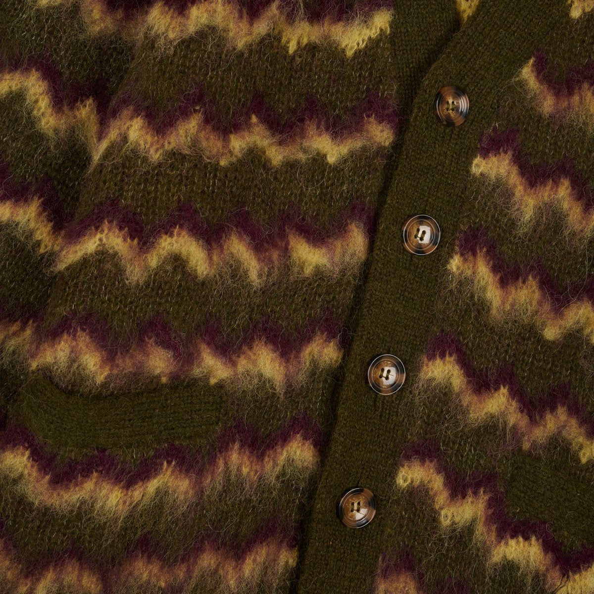 Brain Dead Zig Zag Striped Cardi Olive / Multi