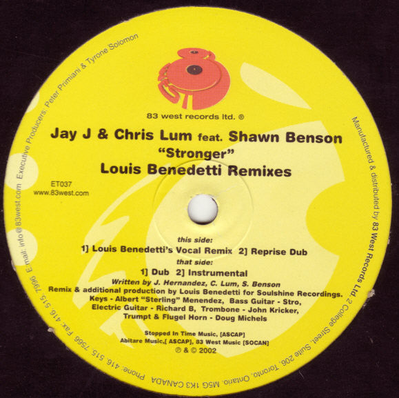 Jay J & Chris Lum* Feat. Shawn Benson : Stronger (Louis Benedetti Remixes) (12")