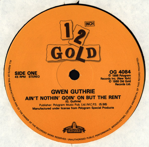 Gwen Guthrie : Ain't Nothin' Goin' On But The Rent / (They Long To Be) Close To You (12")
