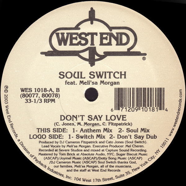 Soul Switch Feat. Meli'sa Morgan : Don't Say Love (12")
