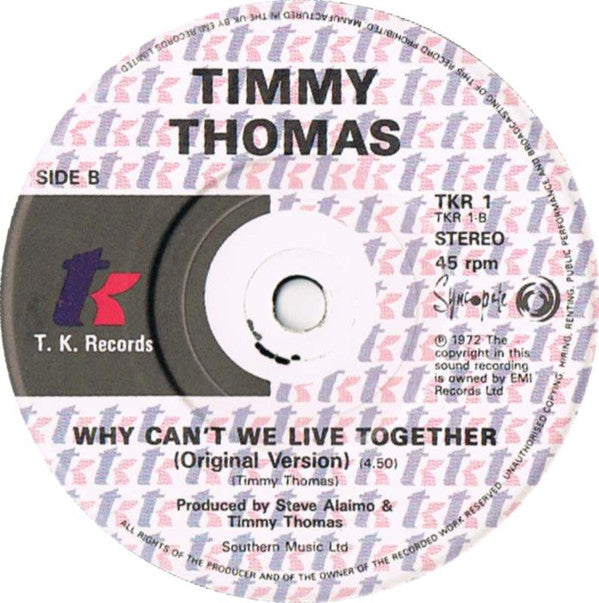 Timmy Thomas : Why Can't We Live Together? (1990 Remix) (7", Pap)