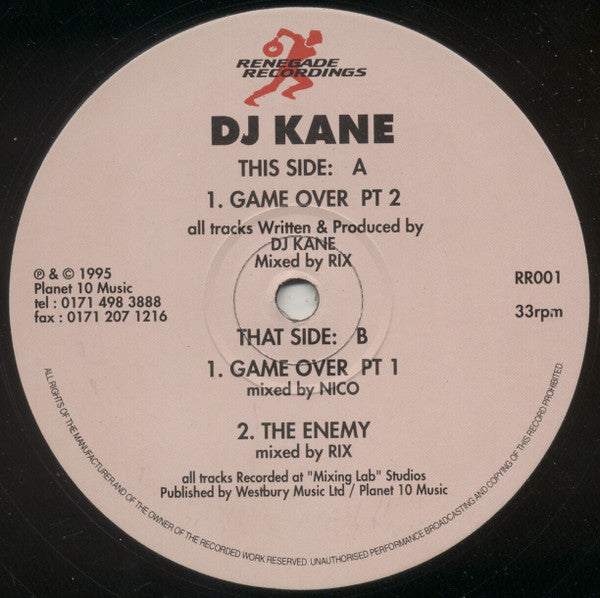 DJ Kane : Game Over / The Enemy (12")