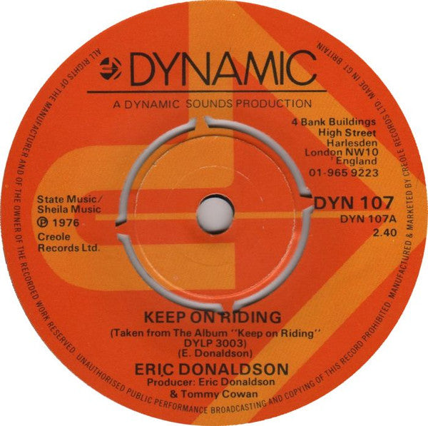 Eric Donaldson : Keep On Riding /  Am I Crying (7", Single)