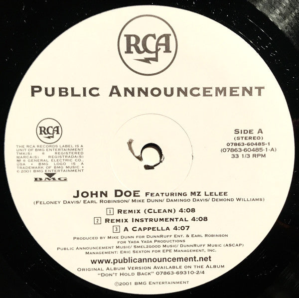 Public Announcement Feat. MZ Lelee : John Doe (12")