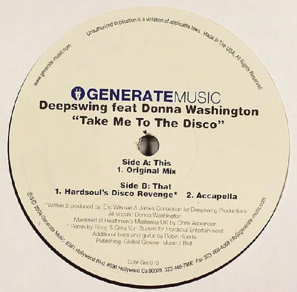 Deep Swing Feat Donna Washington : Take Me To The Disco (12", Maxi)