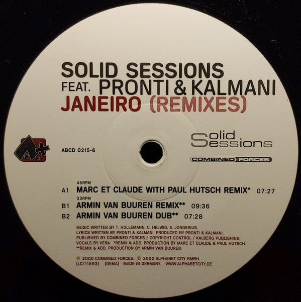 Solid Sessions Feat. Pronti & Kalmani : Janeiro (Remixes) (12")
