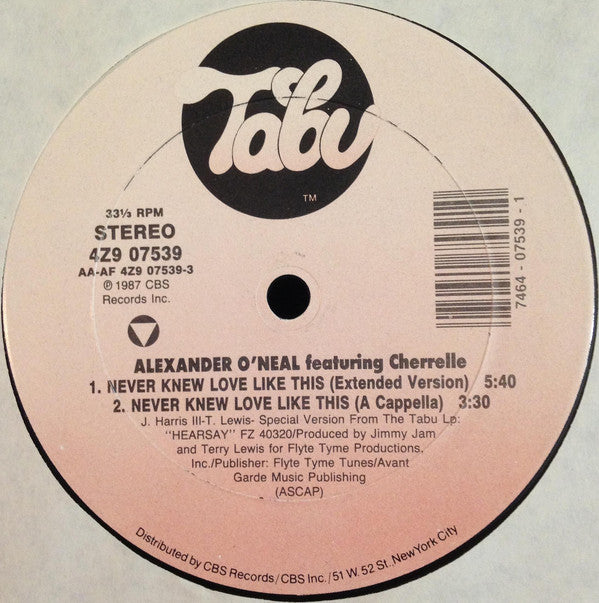 Alexander O'Neal Featuring Cherrelle : Never Knew Love Like This (Special 12" Mixes) (12")