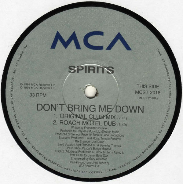 Spirits : Don't Bring Me Down (12")